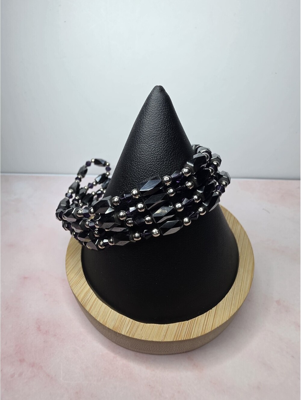 Magnetic Hematite Bracelet/Necklace Purple Crystal Bead Wrap Lariat